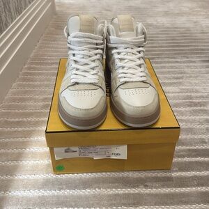 Men’s Fendi FF Logo Leather Suede Mid High Top Lace Up Sneakers